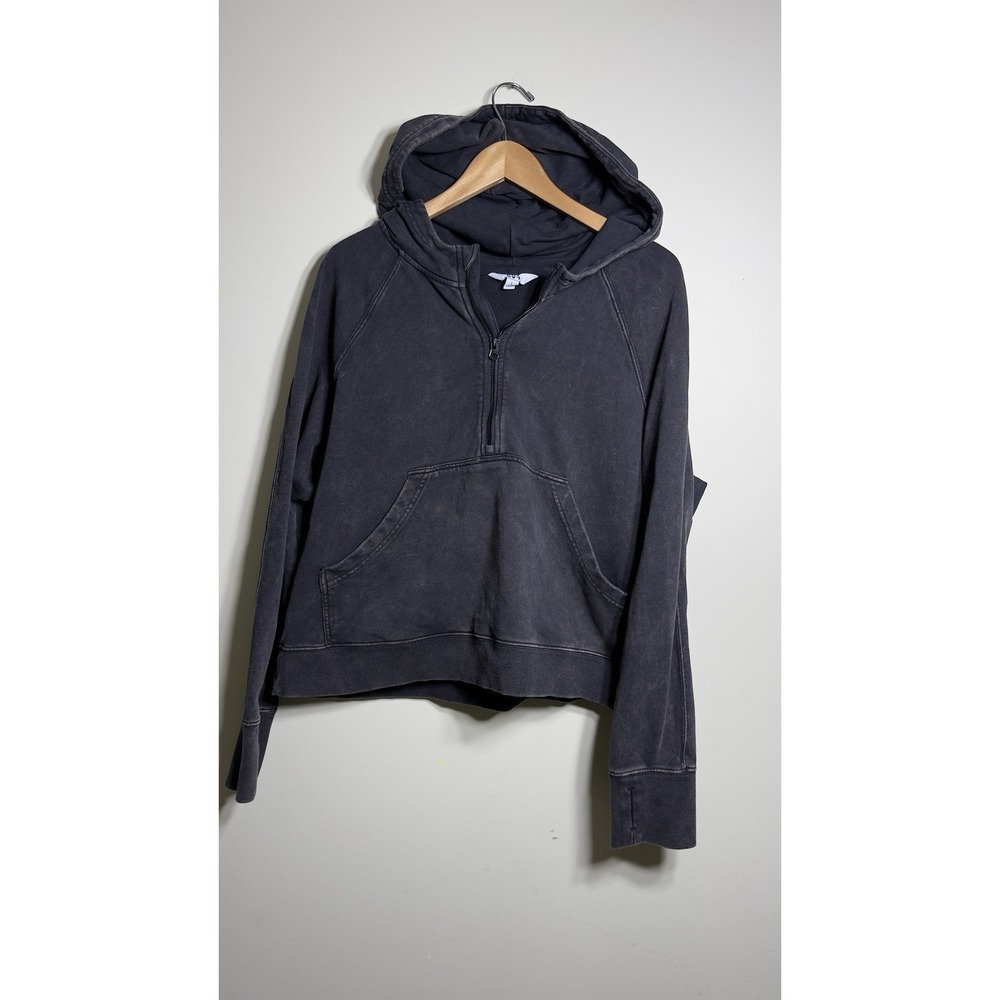JoyLab Crop Hoodie Sweatshirt L Large Quarter Zip Mineral Wash Charcoal Gray